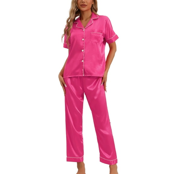 DARING DIVA Women's 2 Pcs Button Down Pajama Set XS Hot Pink