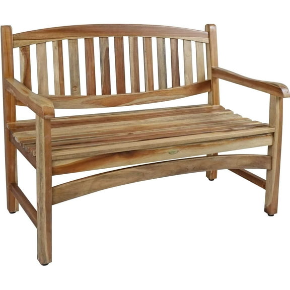 Compact Teak Outdoor Bench w/ Curved Design in Natural Finish