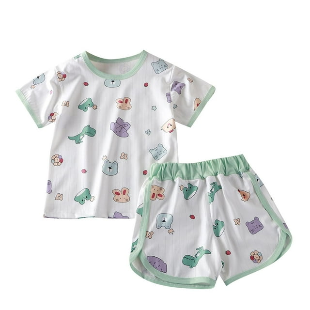 Odeerbi 0-10 Años Niños Niñas Conjuntos de Verano Dinosaurio Estampado Camiseta Manga Corta de Algodón Pantalones Cortos Conjunto de Dos Piezas