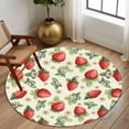 thumbnail image 2 of Round Area Rug 8 Ft, Red Strawberry Washable Non-Slip Circle Carpet for Living Room/Bedroom, Summer Fruits Farmhouse Leaves Flower Pastoral Collection Low-Profile Large Area Rugs for Indoor, 2 of 8