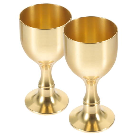 COOPHYA Set of 2 Golden Brass Goblets Decorative Offering Cups Metal Tabletop Design