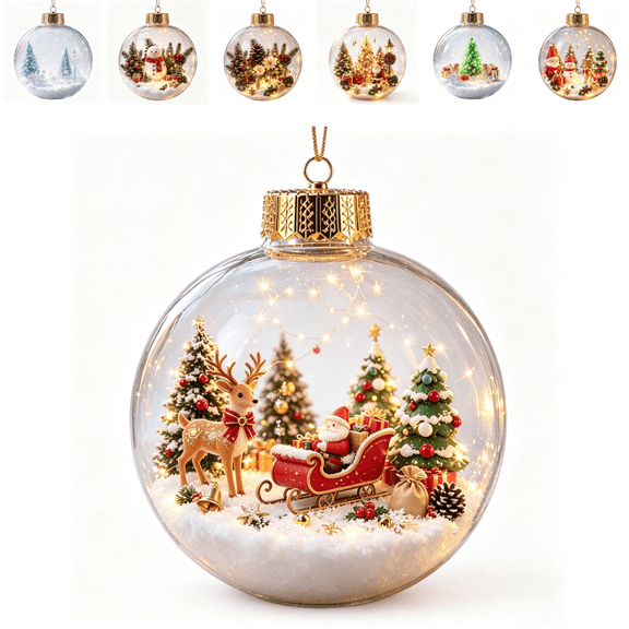 DefiDgd Lighted Clear Acrylic Christmas Ball Ornament,3D Miniature Snowy Winter Scene Hanging Bauble With Gold Cap for Xmas Tree Holiday Home Decor,Gift