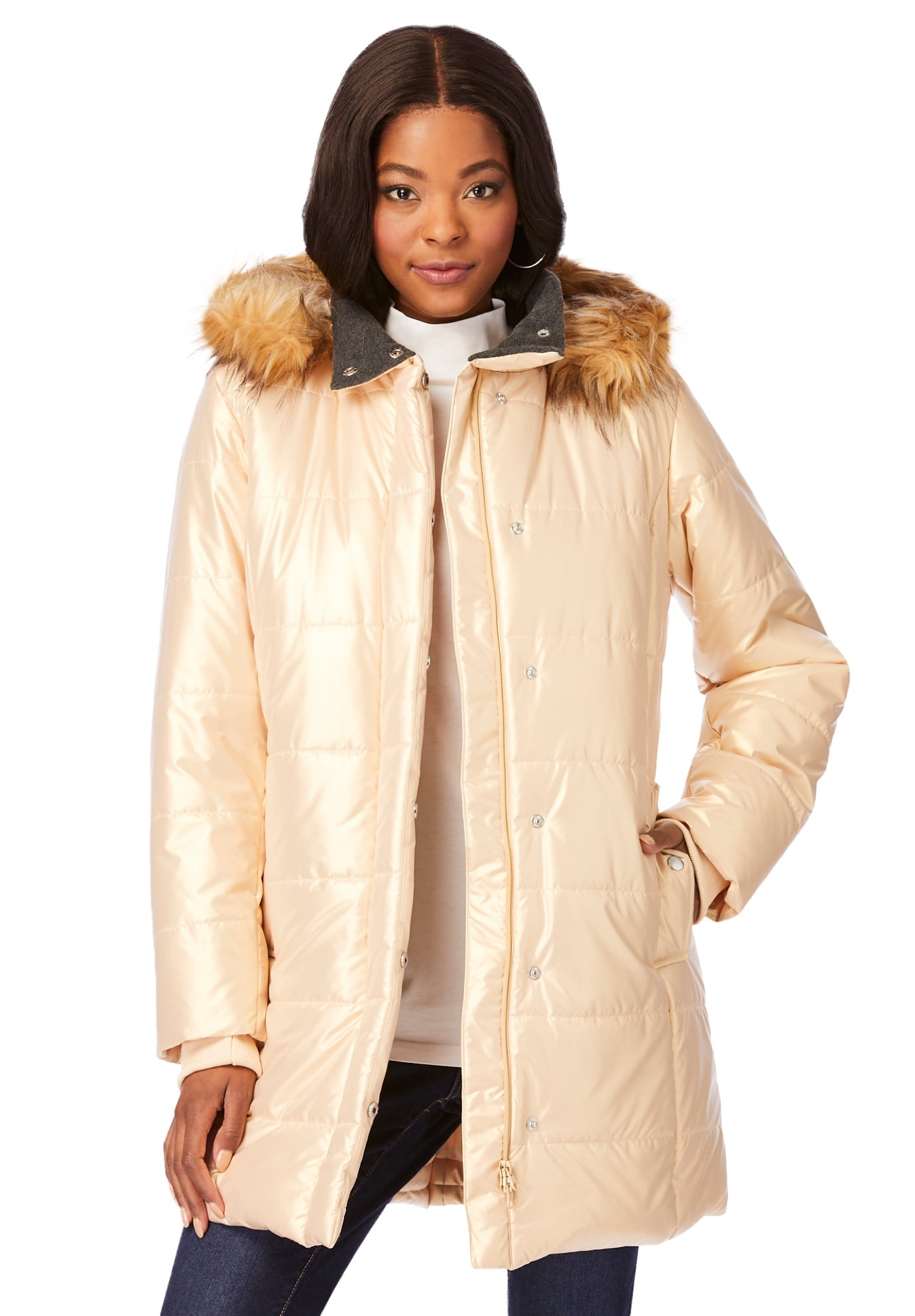 Roaman's Women's Plus Size Classic-Length Puffer Jacket Hood Walmart.com