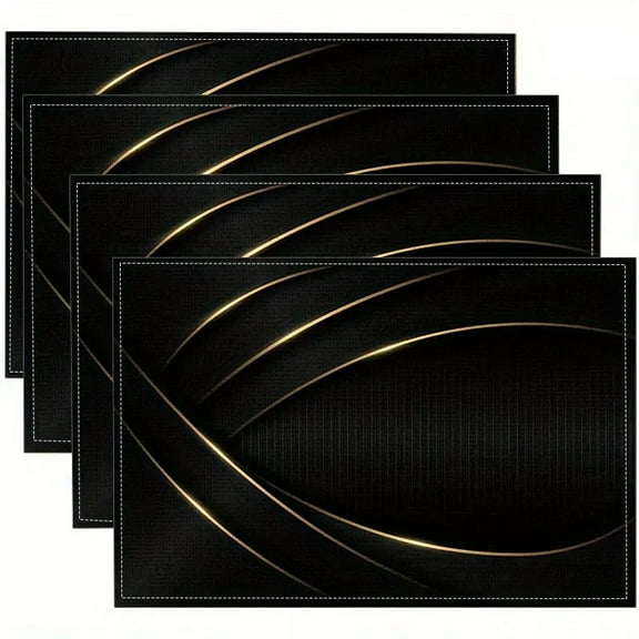 Set of 4 Marble Texture Waterproof Placemats,Glitter Sequins Table Mats,Watercolor Ombre Placemats Indoor Outdoor Home Party Decor,Geometric Lines Placemats 12X18,Black Gold Place Mats