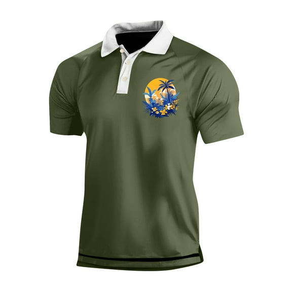 Yiaimeir Men's Three Button Printed Lapel Short Sleeve T-Shirt Top Streetwear,Size M-3XL