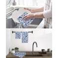 thumbnail image 5 of Boho Blue Floral Kitchen Dish Towels for Drying Dishes Set of 2, Farmhouse Botanical Vintage Paisley Flower Waffle Weave Microfiber Hand Tea Bathroom Towels Quick Dry & Absorbent Towel 12x12, 5 of 7