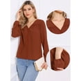 thumbnail image 2 of DARING DIVA Women's Elegant Casual V Neck Long Sleeve Blouse XS Orange Brown, 2 of 6
