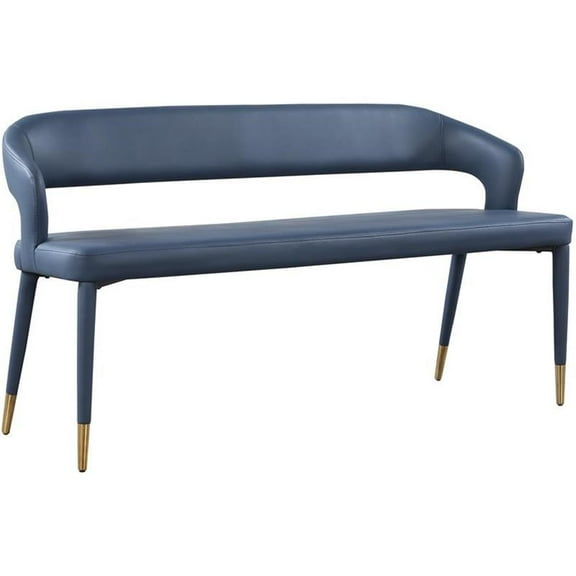 Maklaine 18.9" Contemporary Faux Leather Bench in Soft Navy/Gold