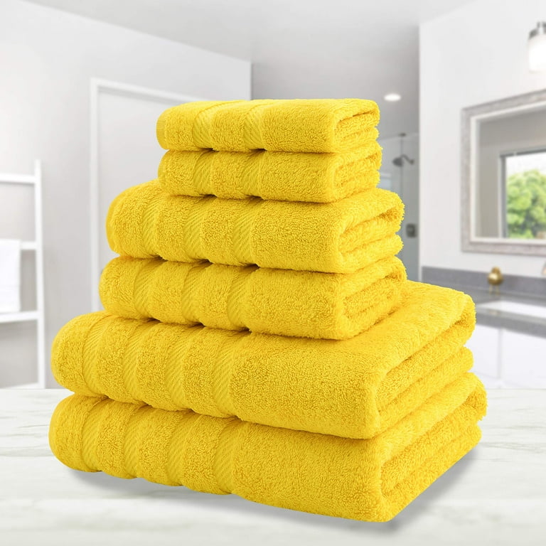 American Soft Linen Bath Towel Set 100% Turkish Cotton Luxury 6 Piece Towel  Set, 2 Bath Towels, 2 Hand Towels , 2 Washcloths - Sun Yellow 