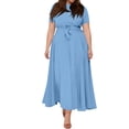 thumbnail image 7 of LWavelet Women's Plus Size Maxi Dress Short Sleeve Round Neck Tie Waist Casual Flowy Dress with Pockets Blue 4XL, 7 of 7