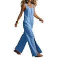 thumbnail image 4 of MexChoioe Womens Sleeveless Linen Jumpsuits Button Front Wide Leg Jumpsuit Side Slit Casual Overalls with Pockets, 4 of 5