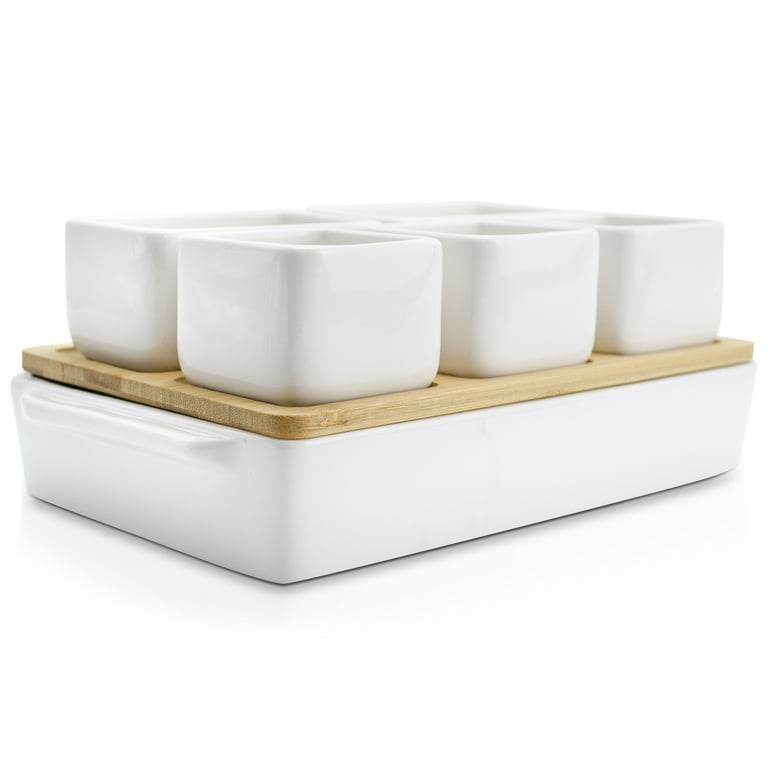 Eternal Living Appetizer Serving Tray, 7-Piece Bamboo & Ceramic