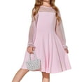 thumbnail image 4 of Long Sleeve Girls Mesh Patchwork Dress Kids Children Dots Print A-line Knee Dress for 4-14 Years, 4 of 7