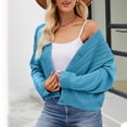 thumbnail image 5 of Idoravan Blue Cardigan for Women Women's Color Hollowed Out Knitted Cardigan Loose V-neck Long Sleeved Cardigan Tops, 5 of 6