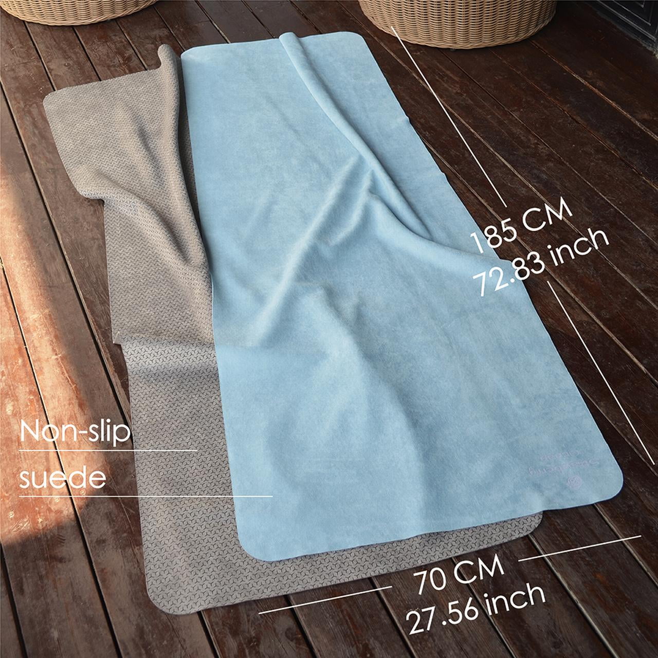 Yoga Mat, Hot Yoga  Towel - Sweat Absorbing Non-Slip for Hot Yoga, Pilates and Workout, 27x72 inches with Grip Dots，thickness 2mm，Color Grey