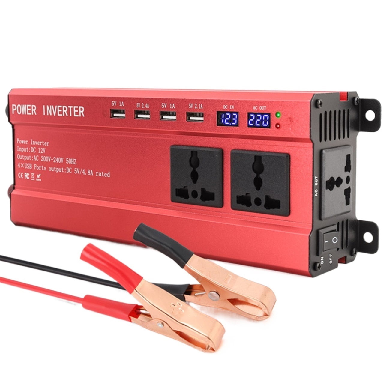 2000W 1200W Screen Display Inverter 12V to 220 Transformer 3 Socket 4 USB Car Converter Inversor Auto Adapter