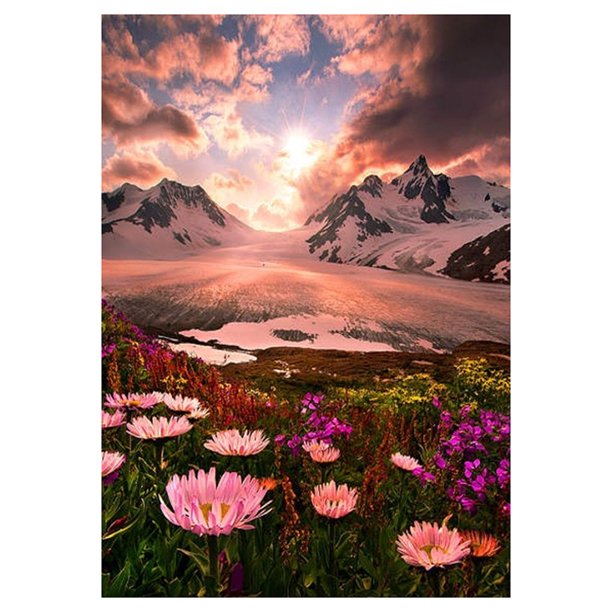 Taladro diamante pintura (DE0085) montaña flor DIY redondo completo bordado Kit decoración 45x60cm FLhrweasw Nuevo