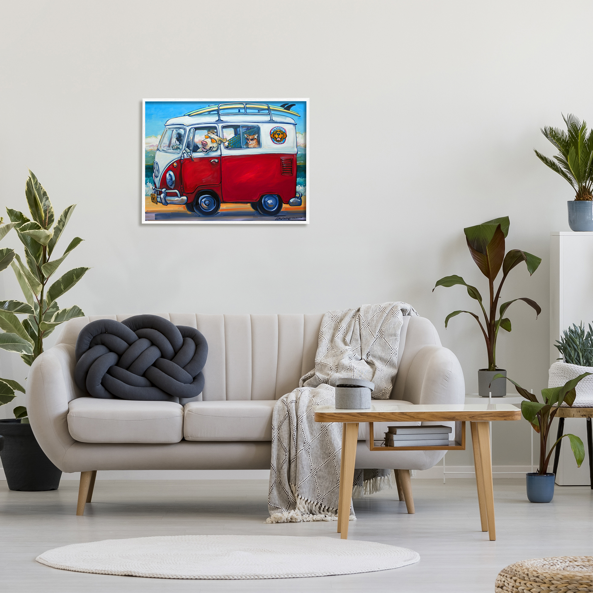 Stupell Industries Pets on Vacation Minibus Animals & Insects Painting White Framed Art Print Wall Art, 30 x 24