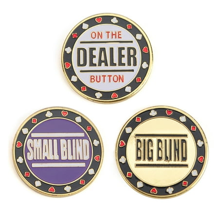 Dealer Button Set - GOGO Set of 3 Metal Chip Poker Buttons - Small Blind, Big Blind and Dealer