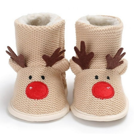 

Infant Knitted Snow Boots Baby Boy Girl Christmas Shoes Cute Reindeer First Walker Toddler Plush Lined Prewalker Newborn Fleece Boots 0-18M
