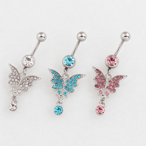 POITVD Butterfly Navel Rings, Curved Bar Belly Button Studs, Medical Grade Stainless Steel Body Piercing Jewelry