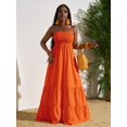 thumbnail image 3 of Orange Solid Color Strapless Ruffle Hem Maxi Dress For Women, 3 of 7