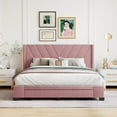 thumbnail image 2 of Queen Size Storage Bed, Linen Upholstered Platform Bed with Headboard and 3 Drawers, Bedroom Queen Platform Bed Frame with Slat Support for Teens, Adults, No Box Spring Needed, Pink, 2 of 7