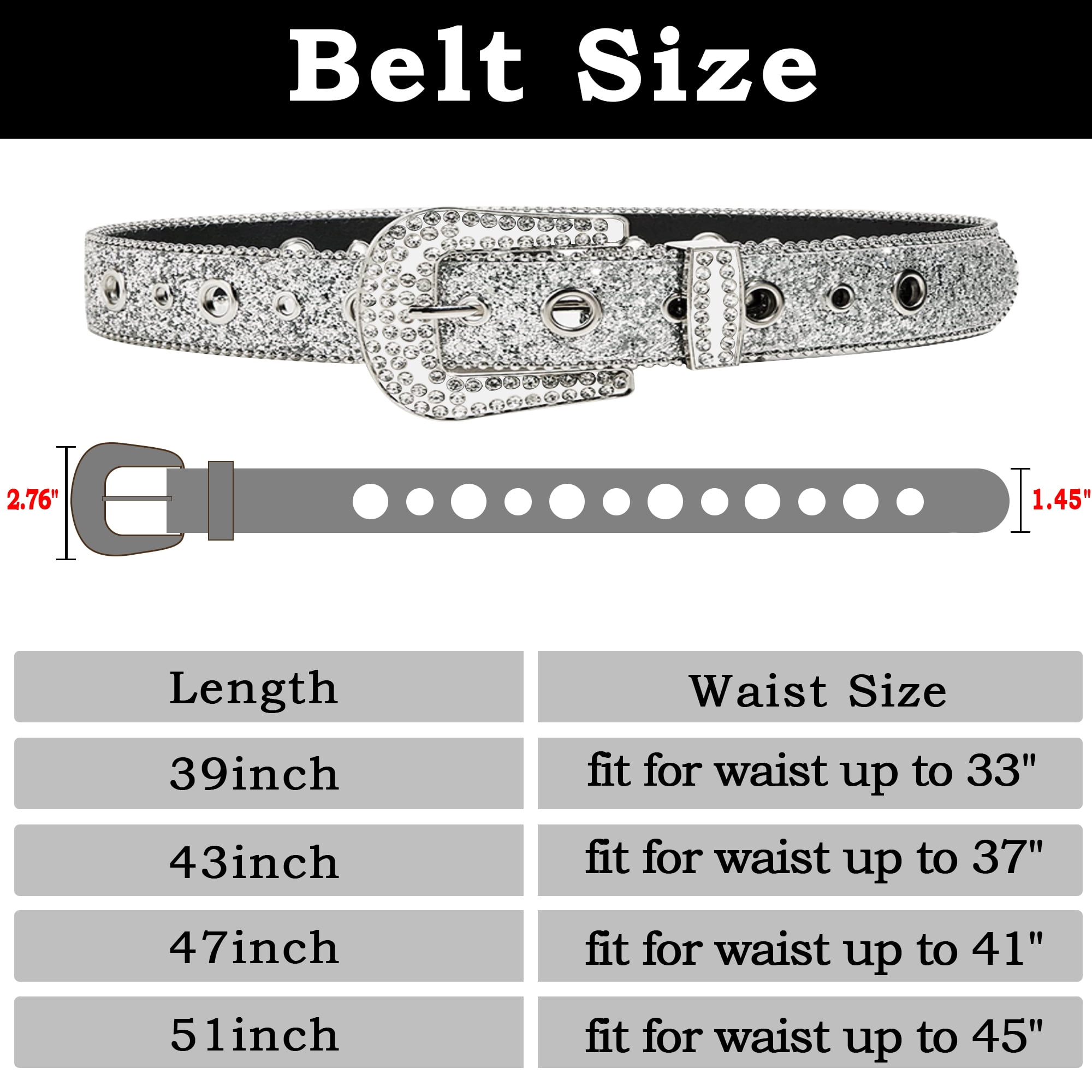 Mens & Womens Rhinestone Belts Western Crystal Diamond Shinning Silver Belt for Dress Jean Pants