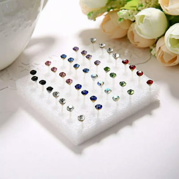 EOEMY 20 Pairs Multi-Color Crystal Round Ear Stud Earrings Jewelry Size 2mm-5mm Gifts