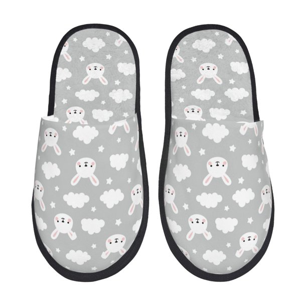 Fotbe Rabbit And Cloud Pantuflas Peludas para Mujer con Estampado, Zapatillas de Peluche, Zapatos de Invierno para Casa, Uso Interior y Exterior-Large
