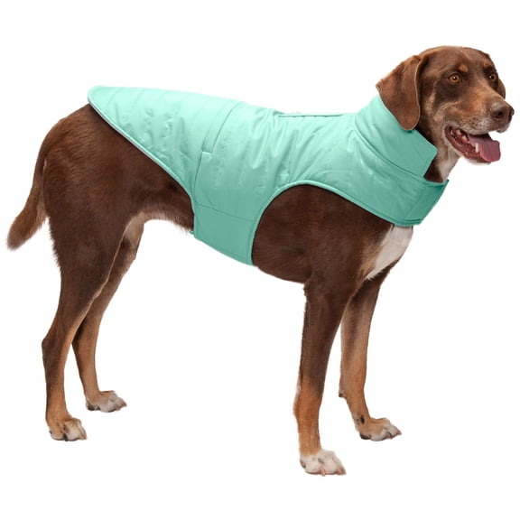 FurHaven Pet Coat | Water-Repellent Reversible Reflective Puffer Dog Coat, Mint, Large