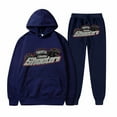 thumbnail image 1 of Womens Plush Long Sleeved Pants Loose Fitting Pullover With Letter Print And Rope Hoodie Two-piece, 1 of 2