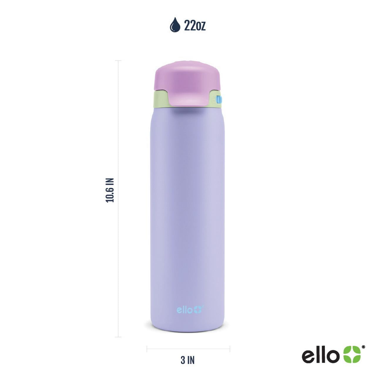 Ello Flip & Fill 22oz Stainless Steel Water Bottle with Quick Fill Tecnology, Sip & Chug, Leak-Proof, Purple