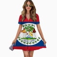 thumbnail image 2 of Belize Flag Women Dress V-Neck Short Sleeve Flowy Swing Party Midi Dress, 2 of 4