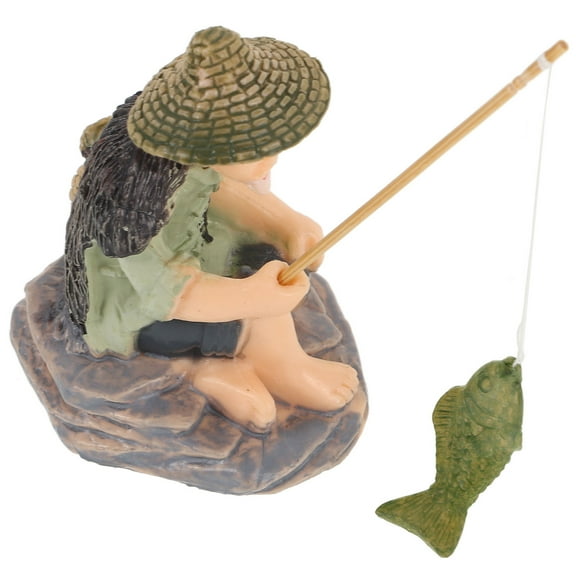 ELAYARD Fisherman Statue for Aquarium and Garden Use Lightweight PVC Multicolor Fish Tank Figurine