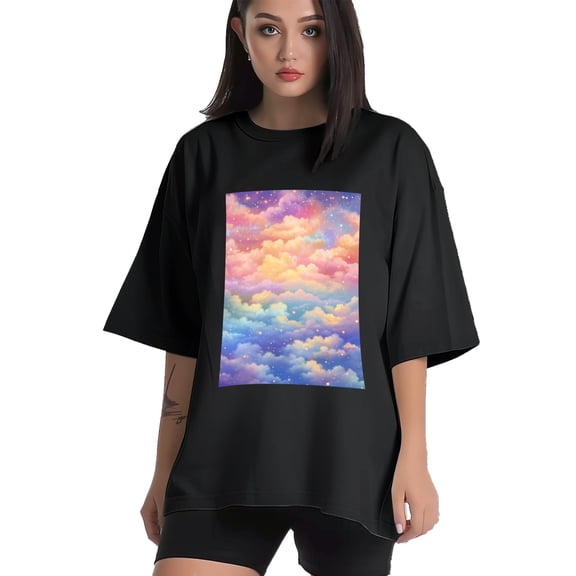Plus Size Shirt for Women Black Tops for Women Short Sleeves Shirt for Women Dreamy Sky1 T Shirt Crewneck Shirt for Women XS