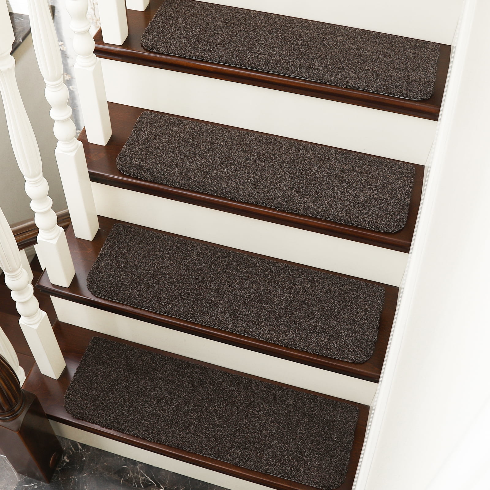 COSY HOMEER NonSlip Stair Treads for Wooden Steps, 9"x28" (4Pack, Brown), Machine Washable