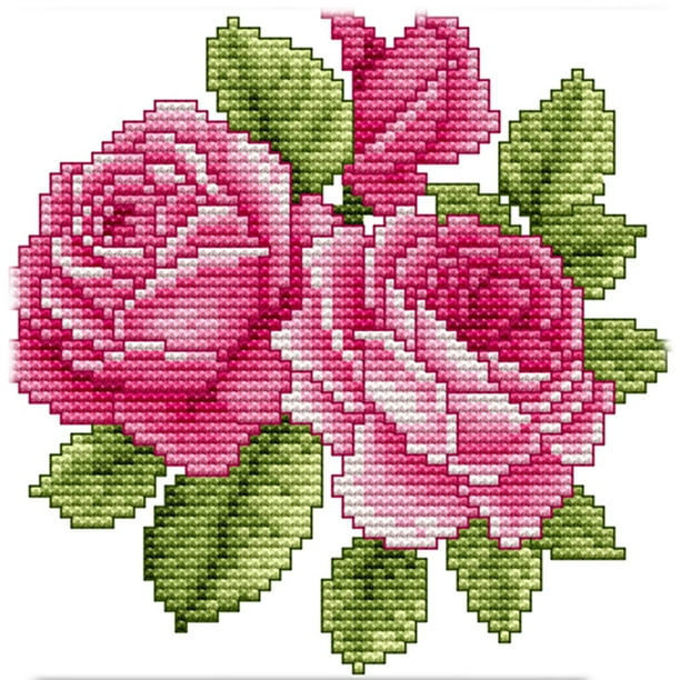 Kit Punto Cruz Con Flores Impresas 14 Quilates Bordado Parcial Rosa (17x17 Cm)