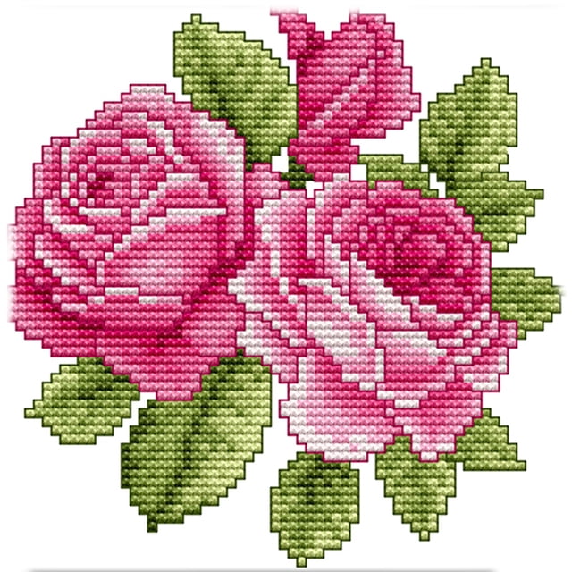 Kit Punto Cruz Con Flores Impresas 14 Quilates Bordado Parcial Rosa (17x17 Cm)