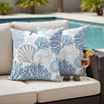 thumbnail image 4 of Blue Grey Coastal Outdoor Waterproof Pillow Covers, Summer Beach Coral Shell Starfish Decorative Square Throw Pillowcase Sofa Cushion Sham for Patio/Couch/Chair, 20"x20" 2 Pack, 4 of 8