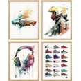 thumbnail image 3 of PixonSign Framed Wall Art Sportscar Headphone Sneaker Collage Posters, Set of 4 Boy's Bedroom Illustration Wall Decor Prints, Multicolor Contemporary Wall Décor for Living Room - 12"x16" Natural, 3 of 5