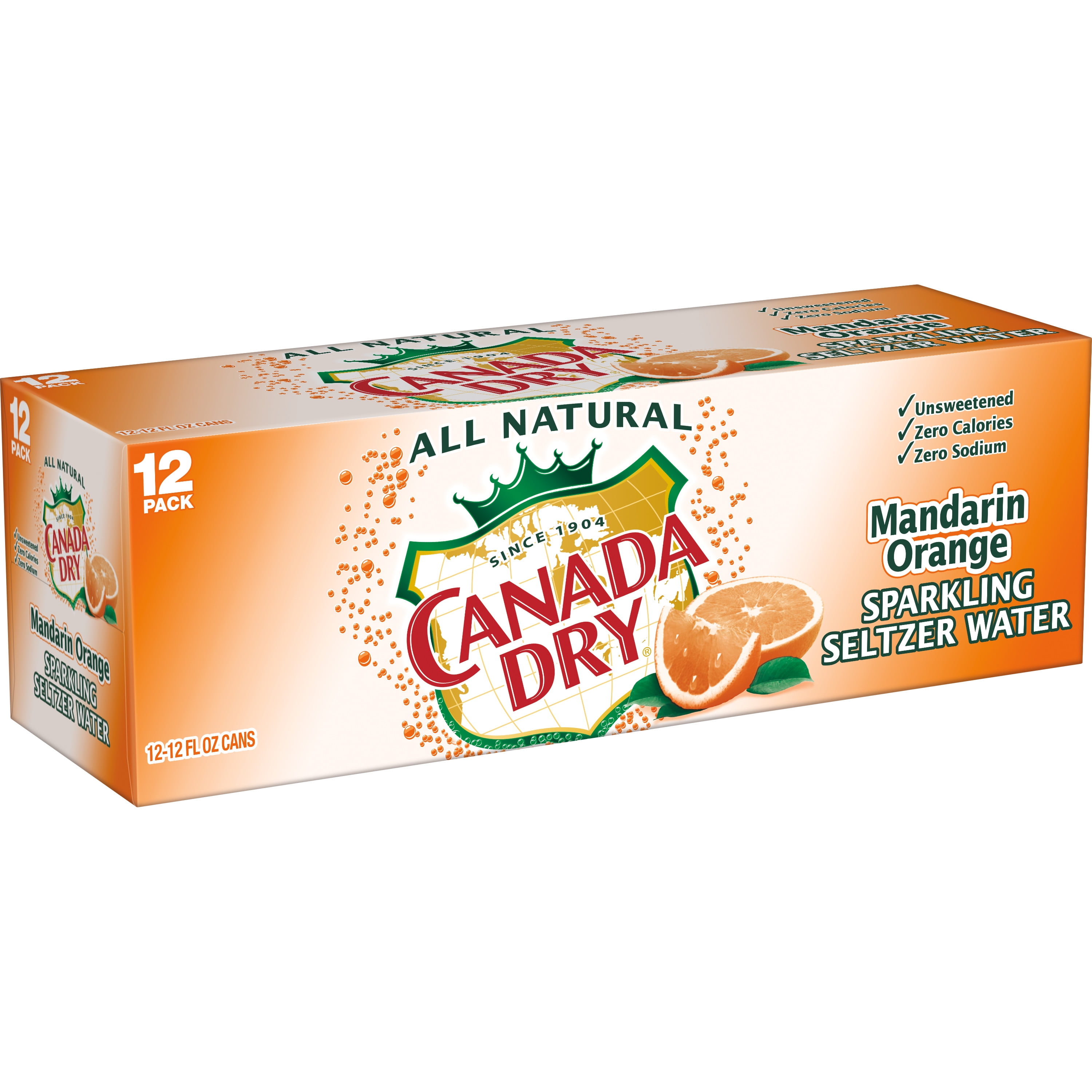 (2 pack) Canada Dry Mandarin Orange Sparkling Seltzer Water, 12 fl oz cans, 12 pack