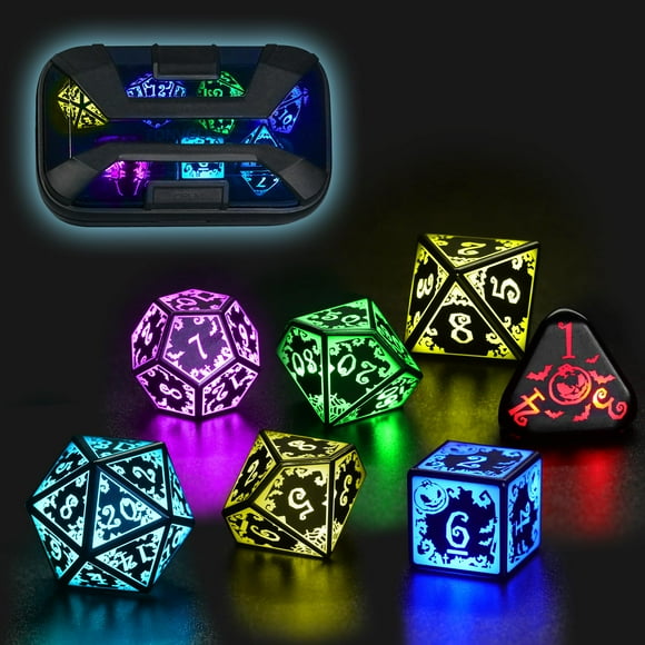 Juego de dados LED FONVGOGO Light Up DND con funda de carga de 7 colores