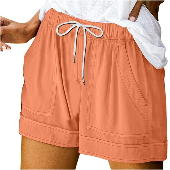 Owordtank Womens Solid Color Casual Board Shorts with Pockets Drawstring Loose Pull on Shorts