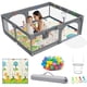 thumbnail image 1 of 200×180×66 Corral para Bebés con Grande Tapete,Corral de Juegos para Bebe con 30 Pelotas Oceánicas,4 Asas,Aros de Baloncesto,Bolsa de Almacenaje,Malla Transpirable y Almohadillas Antideslizantes,Gris, 1 of 8
