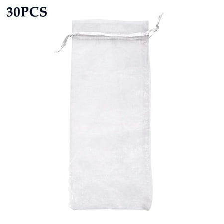 

30pcs Party Organza Bottle Cover Wine Bag Home Drawstring Design Fine Mesh