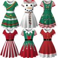 thumbnail image 2 of Disfraces de cosplay navideños para mujer, vestido vintage para fiesta navideña, ropa con estampado de copos de nieve, vestido de línea A para mujer, 2 of 5