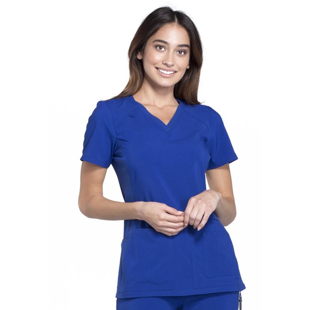 Cherokee Cherokee iFlex Scrubs Top for Women VNeck Knit Panel CK605, L, Galaxy Blue Walmart