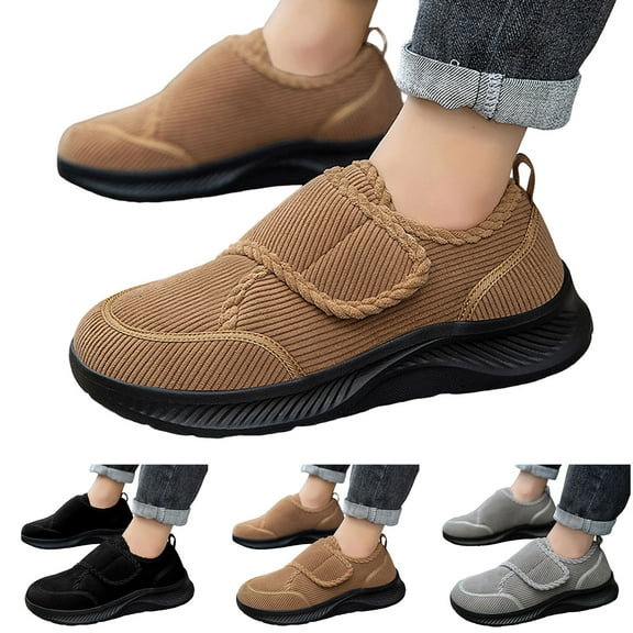 Dakaela Mens Orthopedic Slip on Shoes Comfy Warm Winter House Slippers Diabetic Indoor Outdoor Walking Shoes Black 6.5