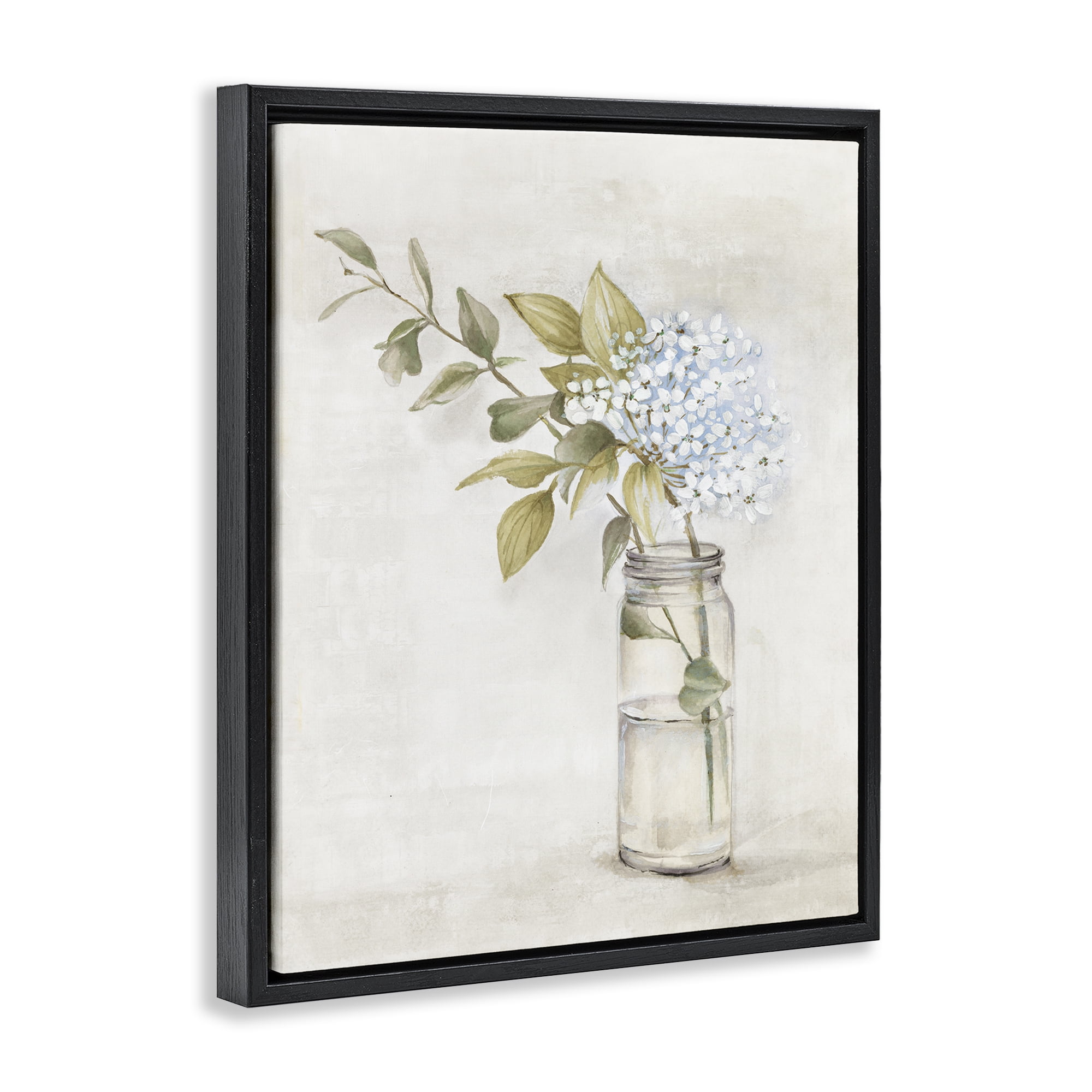 Stupell Industries Cottage Blooms in Jar Plants & Flowers Painting Black Floater Framed Canvas Art Print Wall Art, 17 x 21